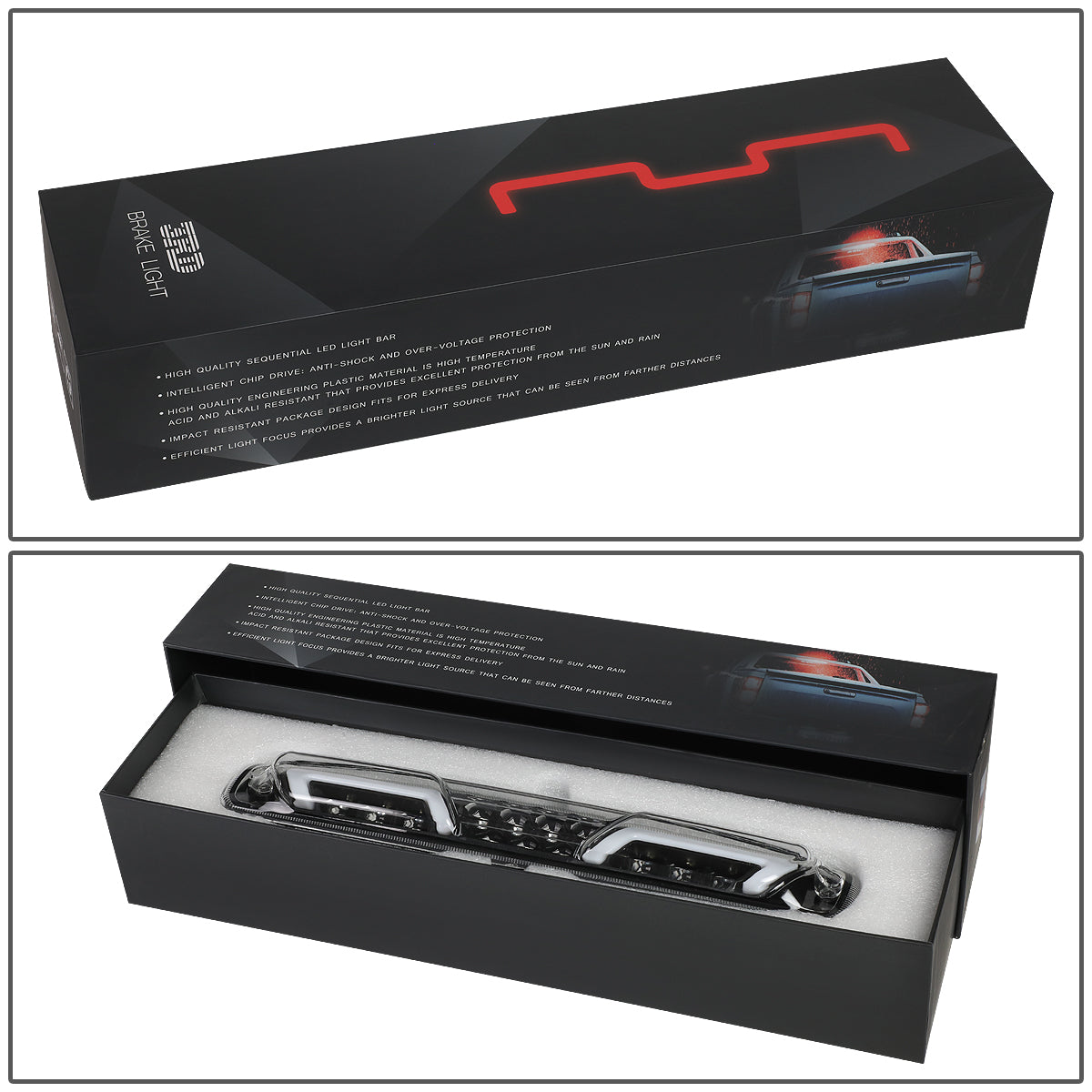 LUZ DE FRENO 3RD BRAKE LIGHT - 99-06 CHEVY SILVERADO 1500, 2500, 3500 , GMC SIERRA 1500, 2500, 3500 / 2007 CHEVY SILVERADO 1500 , 2500, 3500 , GMC SIERRA 1500, 2500, 3500 - SEQUENTIAL CHASE LED - CHROME