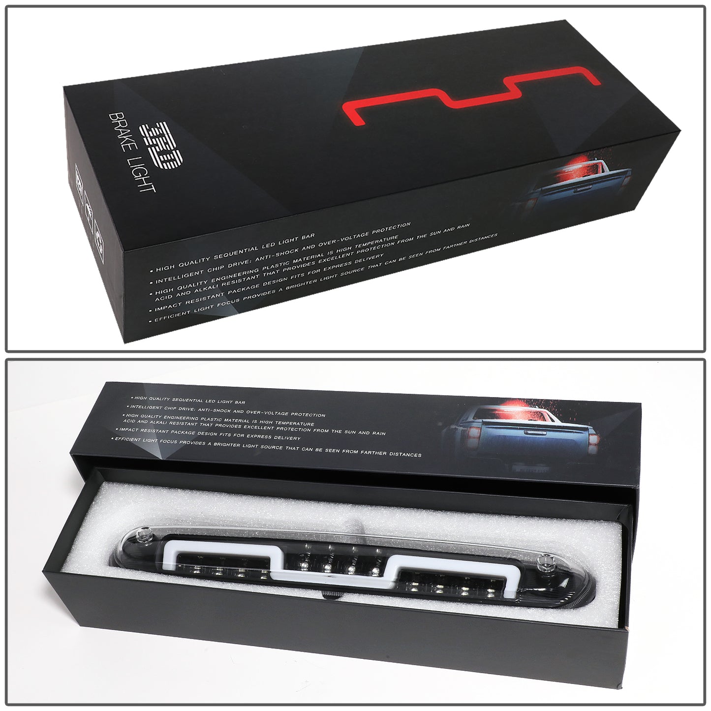 LUZ DE FRENO 3RD BRAKE LIGHT - 07-13 CHEVY SILVERADO 1500, GMC SIERRA 1500 / 07-14 CHEVY SILVERADO 2500, 3500, GMC SIERRA 2500, 3500 / 09-10 HUMMER H3T - SEQUENTIAL CHASE LED - CHROME