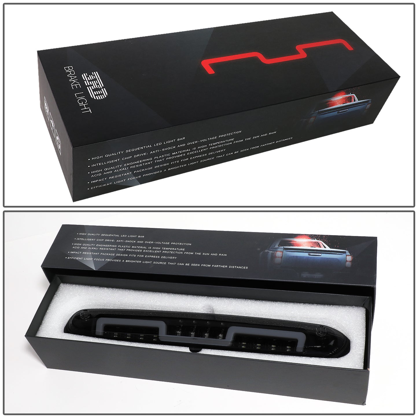 LUZ DE FRENO 3RD BRAKE LIGHT - 07-13 CHEVY SILVERADO 1500, GMC SIERRA 1500 / 07-14 CHEVY SILVERADO 2500, 3500, GMC SIERRA 2500, 3500 / 09-10 HUMMER H3T - SEQUENTIAL CHASE LED - SMOKE