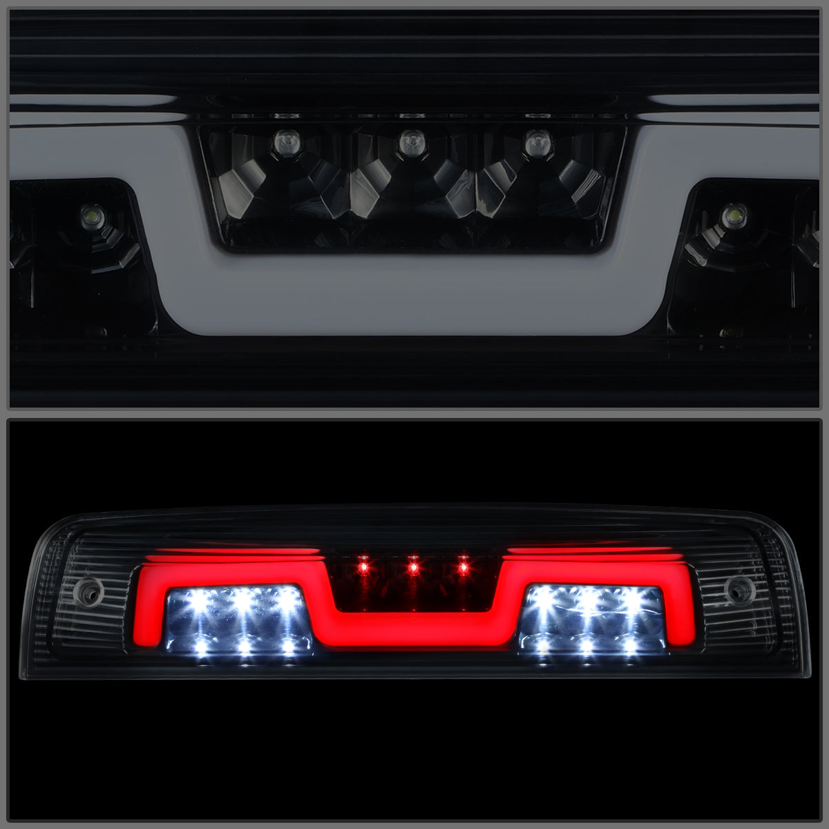 LUZ DE FRENO 3RD BRAKE LIGHT - 09-10 DODGE RAM 1500 / 2010 RAM 2500, 3500 / 11-18 RAM 1500, 2500, 3500 / 19-22 RAM 1500 CLASSIC - SEQUENTIAL LED - SMOKE