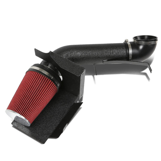 FILTRO DE AIRE DE ALTO FLUJO COLD AIR - HEAT SHIELD - ESCALADE / AVALANCHE / SILVERADO / SIERRA / TAHOE / SUBURBAN / YUKON / DENALI - RED FILTER - BLACK WRINKLE FINISH PIPING