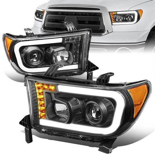 FAROS 08-17 TOYOTA SEQUOIA / 07-13 TOYOTA TUNDRA - FITS MODELS WITHOUT LEVEL ADJUSTER - DRL LIGHT BAR WILL REQUIRE WIRING TO EXISTING HARNESS - LED DRL - PROJECTOR - BLACK HOUSING / AMBER CORNER - H1 LOW BEAM / H1 HIGH BEAM