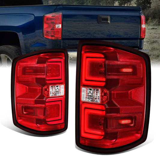 FAROS TRASEROS 14-18 CHEVY SILVERADO 1500 / 2019 CHEVY SILVERADO 1500 LD / 15-19 CHEVY SILVERADO 2500 HD 3500 HD / 15-19 GMC SIERRA 3500 HD WITH DUALLY WHEELS - FITS MODELS WITHOUT FACTORY LED TAIL LIGHTS - RED / CLEAR