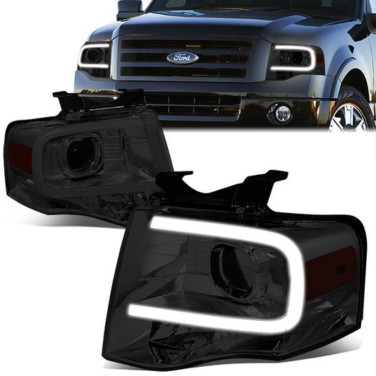 FAROS 07-14 FORD EXPEDITION - 3D - LED DRL - PROJECTOR - SMOKE HOUSING / AMBER CORNER - H7 LOW / HIGH BEAM / 3157A SIGNAL 194 MARKER