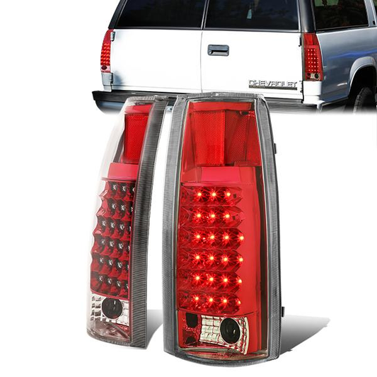 FAROS TRASEROS 89-90 CHEVY C1500 , C2500 , C3500 / 1990 CHEVY K1500 , K2500 , K3500 , GMC C1500 , C2500 , C3500 - LED - CHROME / RED