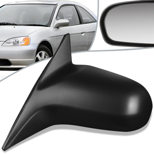 RETROVISOR MIRROR - OEM - 01-05 HONDA CIVIC 2-DOOR HX LX - POWERED - PAINTABLE - BLACK - LEFT