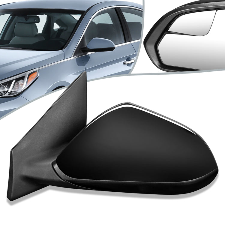 RETROVISOR MIRROR - OEM - 15-17 HYUNDAI SONATA - POWERED - HEATED - FOLDING - W/ SPOTTER GLASS - BLACK MATERIAL - LEFT