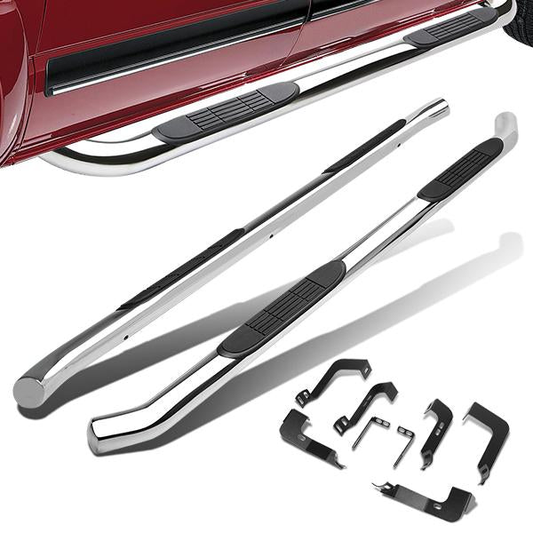 ESTRIBOS 3" - ROUND - 90 DEG - 99-15 CHEVY SILVERADO CREW CAB - SILVER