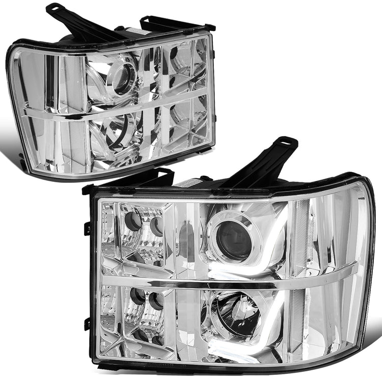 FAROS 07-13 GMC SIERRA 1500, 2500HD, 3500HD 2/4-DOOR - L-BAR HALO PROJECTOR - CHROME HOUSING / CLEAR CORNER - H11 LOW BEAM / 9005 HIGH BEAM