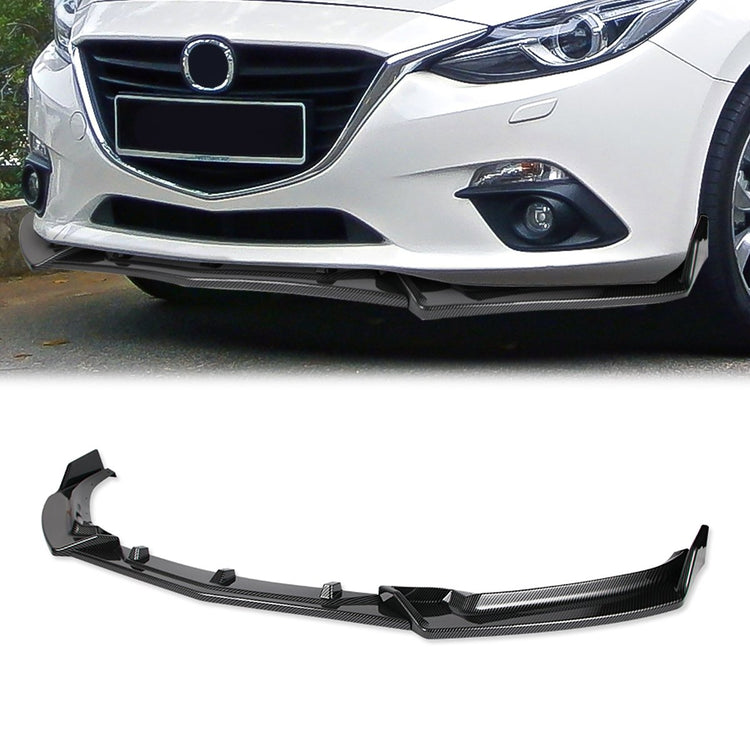LIP FRONTAL 14-18 MAZDA 3 - REQUIRES DRILLING BUMPER FOR INSTALLATION - 3PC - CARBON FIBER LOOK