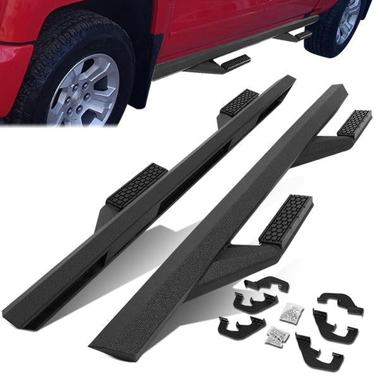 ESTRIBOS 3" - SIDE ARM STYLE - ALUMINUM - 07-18 CHEVY SILVERADO 1500, GMC SIERRA 1500 / 07-19 CHEVY SILVERADO 2500HD, SILVERADO 3500HD, GMC SIERRA 2500HD, SIERRA 3500HD - EXTENDED CAB - BLACK