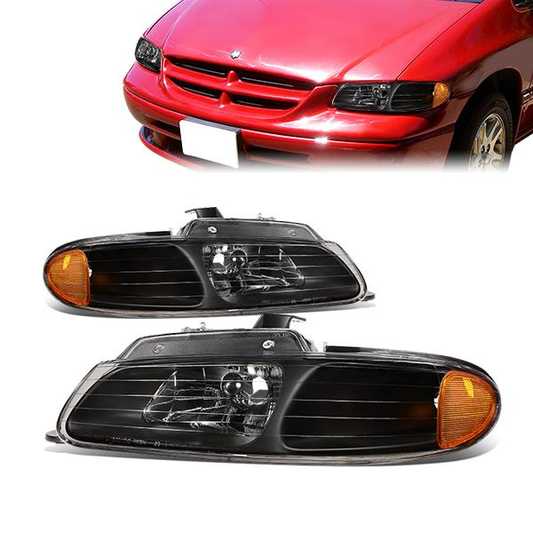 FAROS 96-99 DODGE CARAVAN, GRAND CARAVAN, PLYMOUTH VOYAGER, GRAND VOYAGER, CHRYSLER TOWN & COUNTRY, CHRYSLER VOYAGER, GRAND VOYAGER - 3DR/4DR - LED - 9007 LOW BEAM / HIGH BEAM - BLACK HOUSING / AMBER CORNER