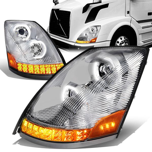 FAROS 04-18 VOLVO VN VNL 300 , 400 , 430 , 630 , 740 , 760 , 860 - LED - PROJECTOR - CHROME HOUSING - FULL LED LIGHTING