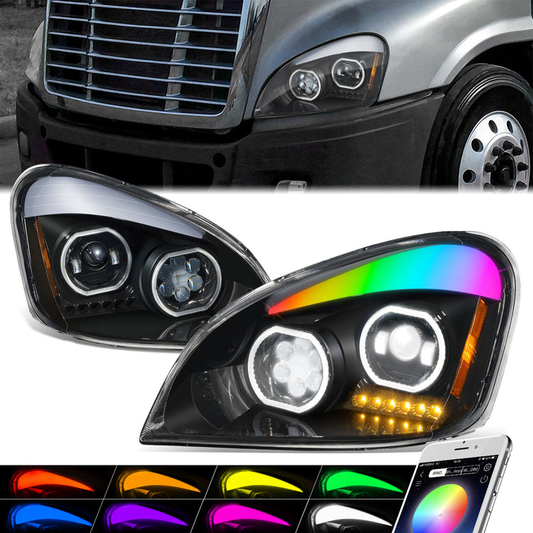 FAROS 08-17 FREIGHTLINER CASCADIA - FULL LED HALO PROJECTORS GATTLING BARREL RGB - BLACK