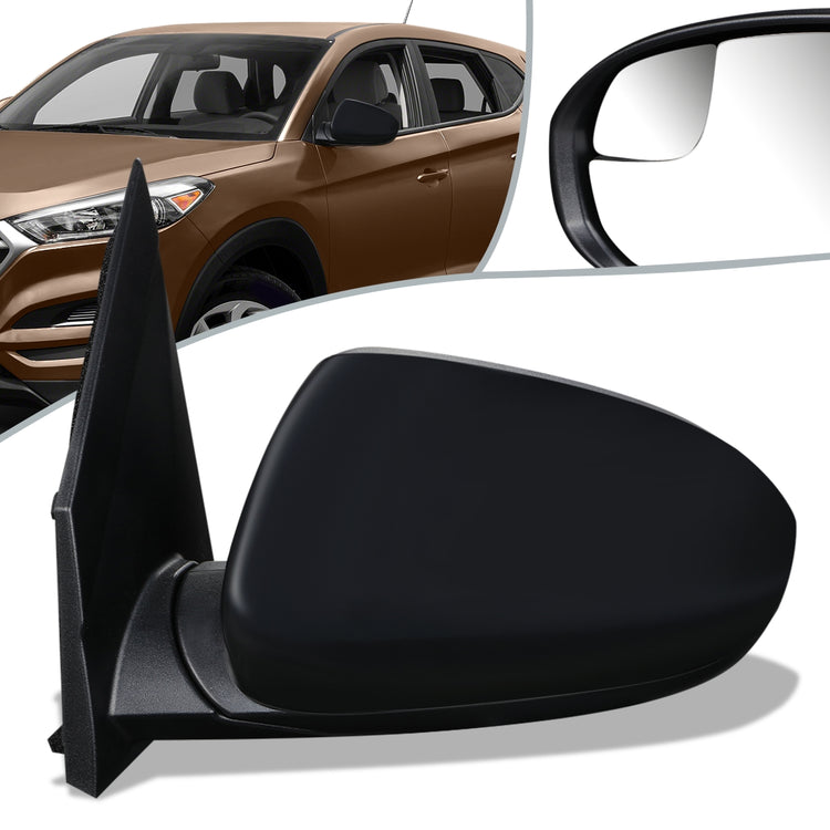 RETROVISOR MIRROR - OEM - 16-18 HYUNDAI TUCSON - POWERED - HEATED - W/ SPOTTER GLASS - FOLDING - BLACK MATERIAL - LEFT
