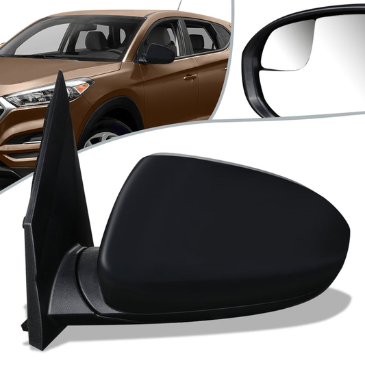 RETROVISOR MIRROR - OEM - 16-18 HYUNDAI TUCSON - POWERED - HEATED - W/ SPOTTER GLASS - FOLDING - BLACK MATERIAL - LEFT