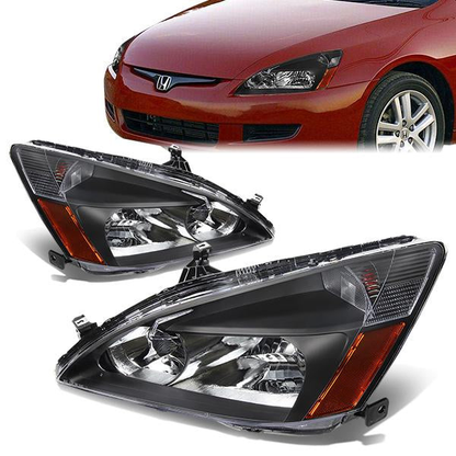 FAROS 03-07 HONDA ACCORD 2/4-DOOR - 9006 LOW BEAM / 9005 HIGH BEAM - BLACK HOUSING / AMBER CORNER