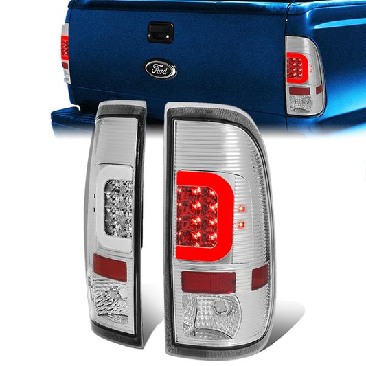 FAROS TRASEROS 08-16 FORD F-250, F-350, F-450, F-550 - SUPER DUTY / 09-16 FORD F-350, F-450 / 15-16 FORD F-550 - C-BAR - 3D - LED - CHROME / CLEAR
