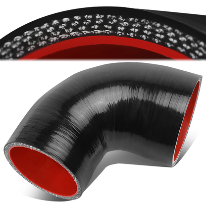 COPLE DE SILICON 3-PLY - 2.50" TO 3.00" REDUCER W/ 90 DEGREE - BLACK / RED