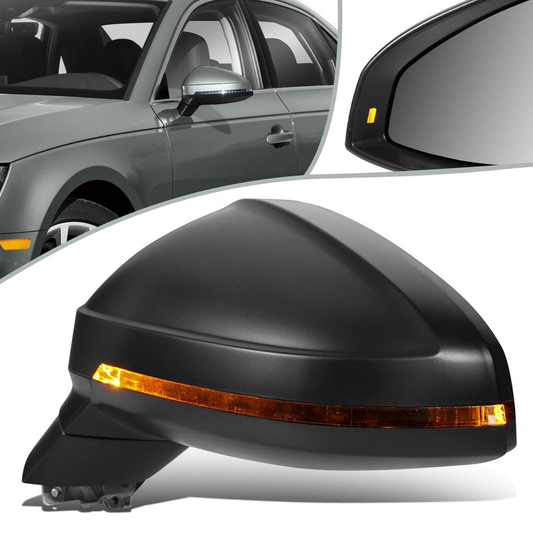 RETROVISOR MIRROR - 17-19 AUDI A4, A4 ALLROAD, S4 - POWERED - HEATED - W/ SIGNAL - W/O LANE DEPARTURE - OEM - LEFT - PRIMED BLACK
