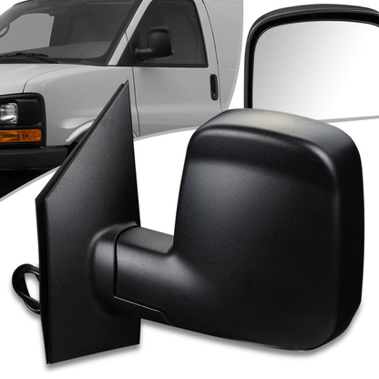 RETROVISOR MIRROR - OEM - 03-13 CHEVY EXPRESS, GMC SAVANA - POWERED - HEATED - FOLDING - W/ DUAL GLASS - TEXTURED - BLACK - LEFT
