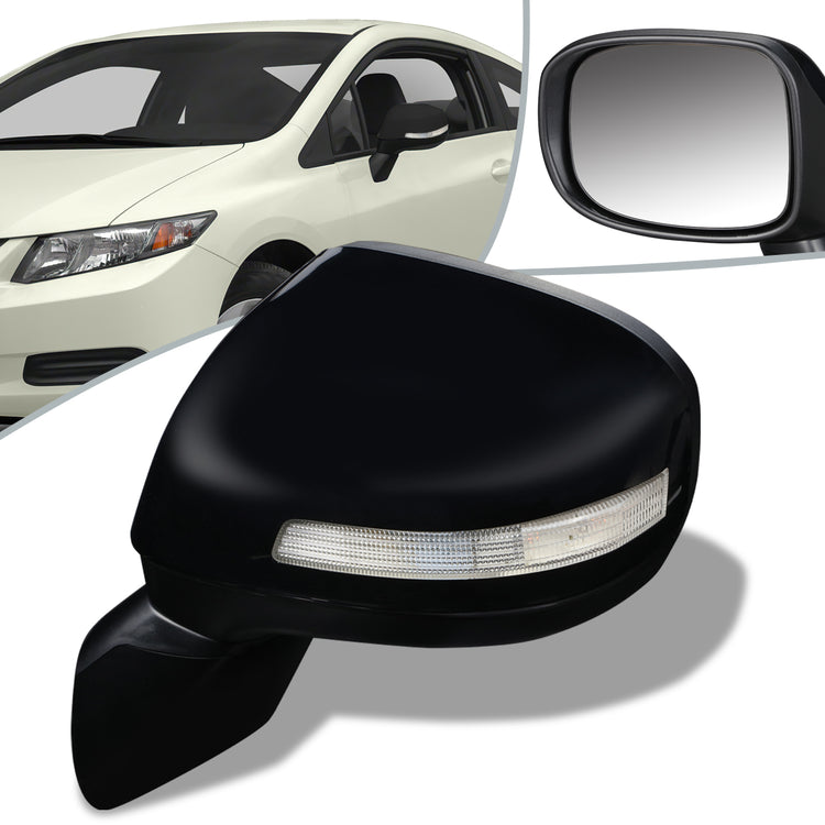 RETROVISOR MIRROR - OEM - 13-15 HONDA CIVIC - POWERED - W/ SIGNAL LIGHT - FOLDING - BLACK MATERIAL - LEFT