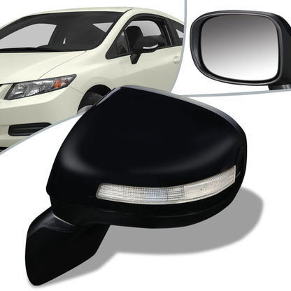 RETROVISOR MIRROR - OEM - 13-15 HONDA CIVIC - POWERED - W/ SIGNAL LIGHT - FOLDING - BLACK MATERIAL - LEFT