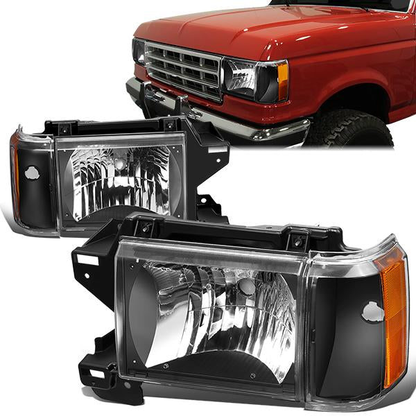 FAROS 87-91 FORD BRONCO, F-150, F-250, F-350 - 9004 HIGH / LOW BEAM / 1157A TURN SIGNAL - BLACK HOUSING / AMBER CORNER