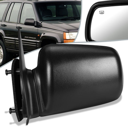 RETROVISOR MIRROR - 96-98 JEEP GRAND CHEROKEE - POWERED - HEATED - OEM - LEFT - PAINTABLE - BLACK