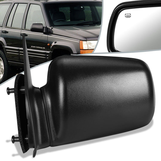 RETROVISOR MIRROR - 96-98 JEEP GRAND CHEROKEE - POWERED - HEATED - OEM - LEFT - PAINTABLE - BLACK