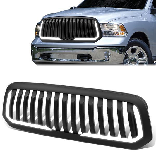 PARRILLA GRILLE - 13-18 DODGE RAM 1500 / 2018 DODGE RAM 1500 CLASSIC - DOES NOT FIT REBEL MODEL - VERTICAL FENCE STYLE - W/ LED DRL LIGHT - LED'S REQUIRE WIRING INTO EXISTING LIGHTING - MATTE BLACK