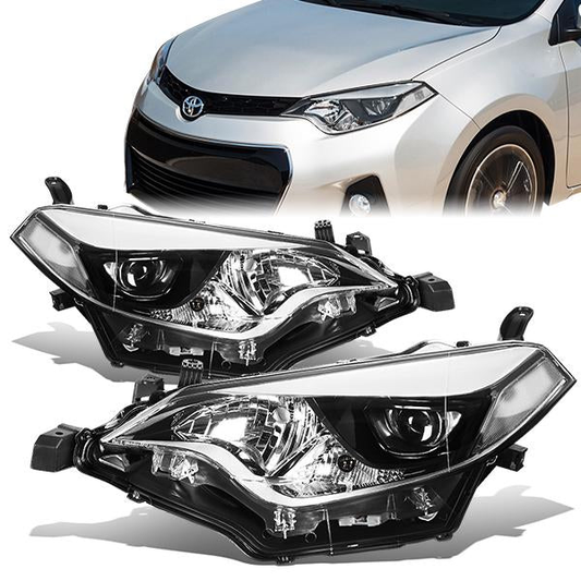 FAROS 14-16 TOYOTA COROLLA SEDAN - PROJECTOR - LED LOW BEAM / 9005 HIGH BEAM - 7444NA TURN SIGNAL - CHROME HOUSING / CLEAR CORNER