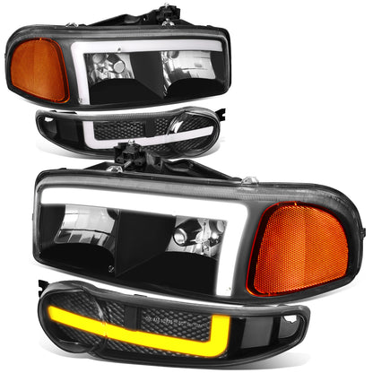 FAROS 01 GMC SIERRA C3 / 02-06 SIERRA 1500 DENALI / 07 SIERRA 1500 DENALI CLASSIC / 01-06 YUKON DENALI, YUKON XL 1500 DENALI - 9006 BULB FOR LOW BEAM - NOTCHING OF BULB BASE MAY BE REQUIRED TO FIT INTO 9005 BULB PLUG - LED DRL - 4PC - BLACK / AMBER
