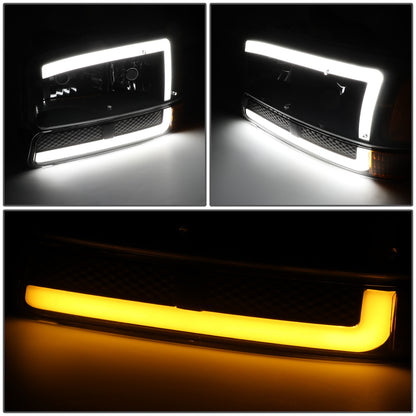 FAROS 99-06 GMC SIERRA 1500, YUKON / 01-06 SIERRA 1500 HD, SIERRA 2500 HD, SIERRA 3500 / 2007 SIERRA 1500, 1500 HD CLASSIC, SIERRA 3500 CLASSIC / 99-04 SIERRA 2500 / 00-06 YUKON XL 1500, YUKON XL 2500 - DOES NOT FIT DENALI, C3 TRIMS - SWITCHBACK LED DRL -