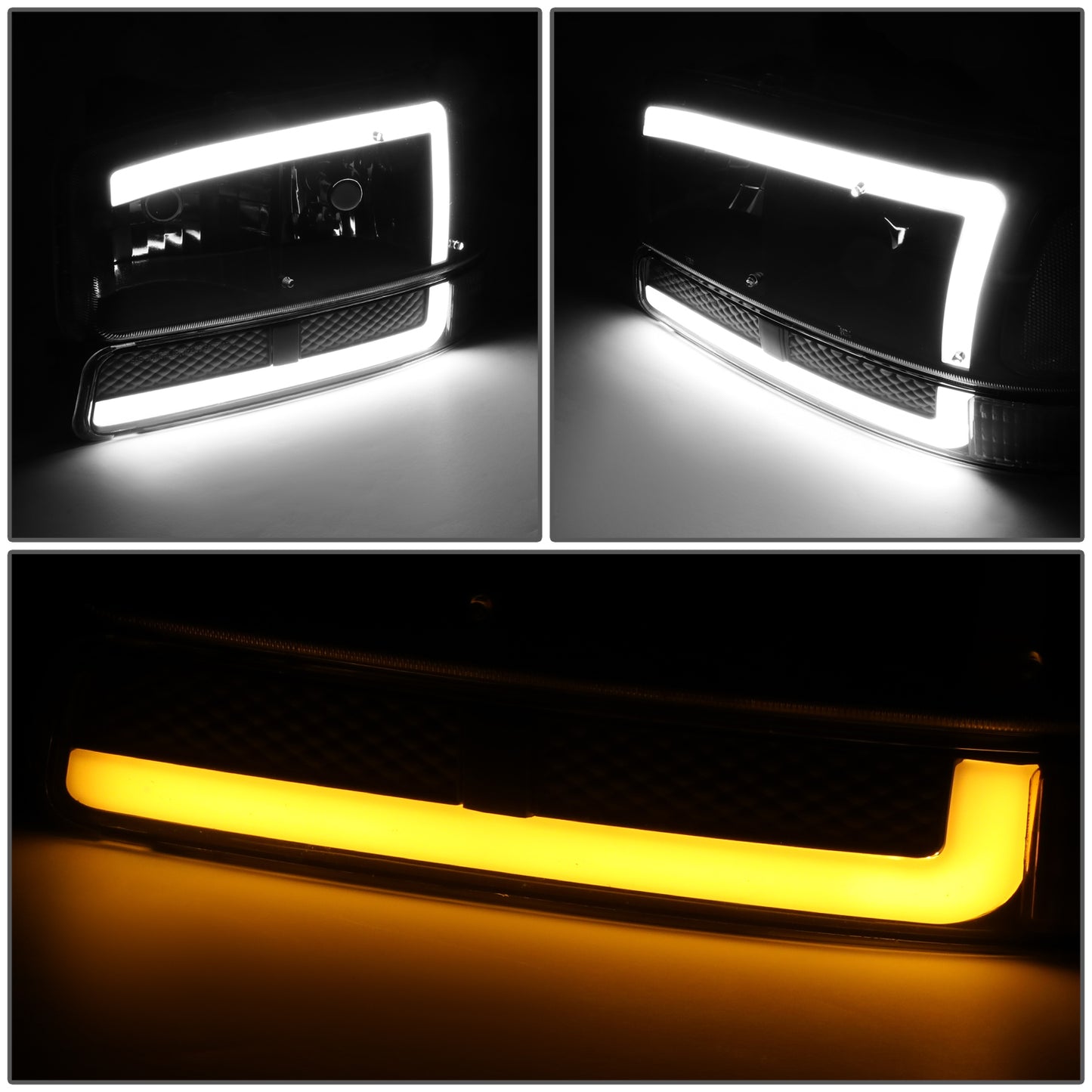 FAROS 99-06 GMC SIERRA 1500, YUKON / 01-06 SIERRA 1500 HD, SIERRA 2500 HD, SIERRA 3500 / 2007 SIERRA 1500, 1500 HD CLASSIC, SIERRA 3500 CLASSIC / 99-04 SIERRA 2500 / 00-06 YUKON XL 1500, YUKON XL 2500 - DOES NOT FIT DENALI, C3 TRIMS - SWITCHBACK LED DRL -