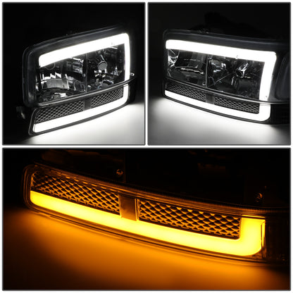 FAROS 99-06 GMC SIERRA 1500, YUKON / 01-06 SIERRA 1500 HD, SIERRA 2500 HD, SIERRA 3500 / 2007 SIERRA 1500, 1500 HD CLASSIC, SIERRA 3500 CLASSIC / 99-04 SIERRA 2500 / 00-06 YUKON XL 1500, YUKON XL 2500 - DOES NOT FIT DENALI, C3 TRIMS - SWITCHBACK LED DRL -