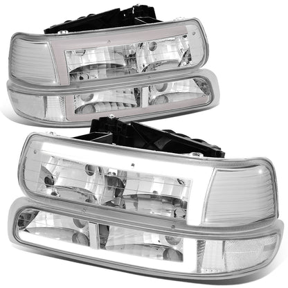 FAROS 99-02 CHEVY SILVERADO 1500, 2500 / 01-02 SILVERADO 1500 HD, 2500 HD, 3500 / 00-06 SUBURBAN 1500, 2500, TAHOE - REQUIRES WIRING TO EXISTING VEHICLES WIRING HARNESS - LED DRL - 4PC - CHROME / CLEAR