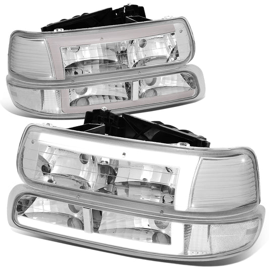 FAROS 99-02 CHEVY SILVERADO 1500, 2500 / 01-02 SILVERADO 1500 HD, 2500 HD, 3500 / 00-06 SUBURBAN 1500, 2500, TAHOE - REQUIRES WIRING TO EXISTING VEHICLES WIRING HARNESS - LED DRL - 4PC - CHROME / CLEAR