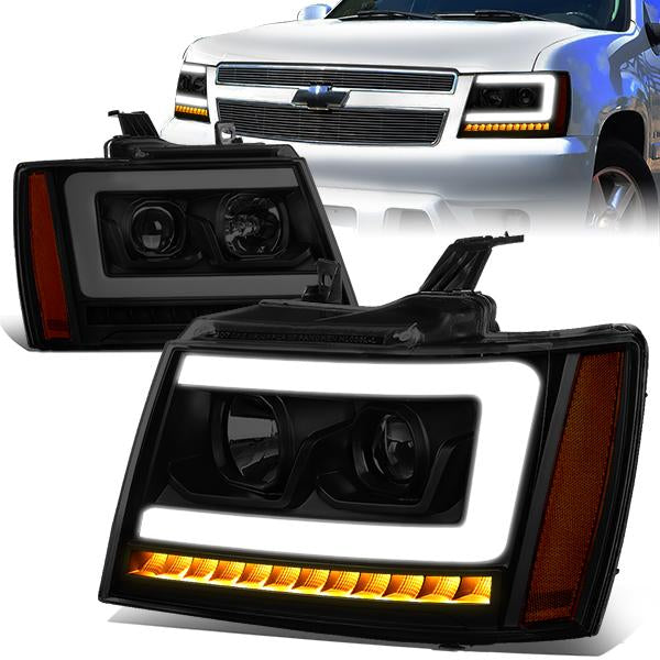 FAROS 07-13 CHEVY AVALANCHE, SUBURBAN 2500 / 07-14 CHEVY TAHOE, SUBURBAN 1500 - LED DRL - C-BAR - BLACK HOUSING / SMOKE LENS / AMBER CORNER