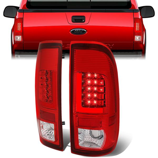 FAROS TRASEROS 08-16 FORD F-250, F-350, F-450, F-550 - SUPER DUTY / 09-16 FORD F-350, F-450 / 15-16 FORD F-550 - RED L-BAR - 3D - LED - CHROME / RED