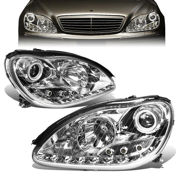FAROS 00-06 MERCEDES BENZ S430 , S500 , S600 / 01-06 MERCEDES BENZ S55 AMG / 05-06 MERCEDES BENZ S65 AMG / 06 MERCEDES BENZ S350 4-DOOR - FITS MODELS WITH FACTORY HALOGEN HEADLIGHTS ONLY - DOES NOT FIT MODELS WITH FACTORY HIDS - LED DRL - HALO PROJ