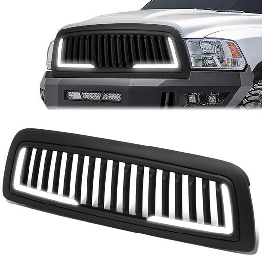 PARRILLA GRILLE - 09-12 DODGE RAM 1500 - VERTICAL FENCE STYLE - W/ LED DRL LIGHT - LED'S REQUIRE WIRING INTO EXISTING LIGHTING - MATTE BLACK