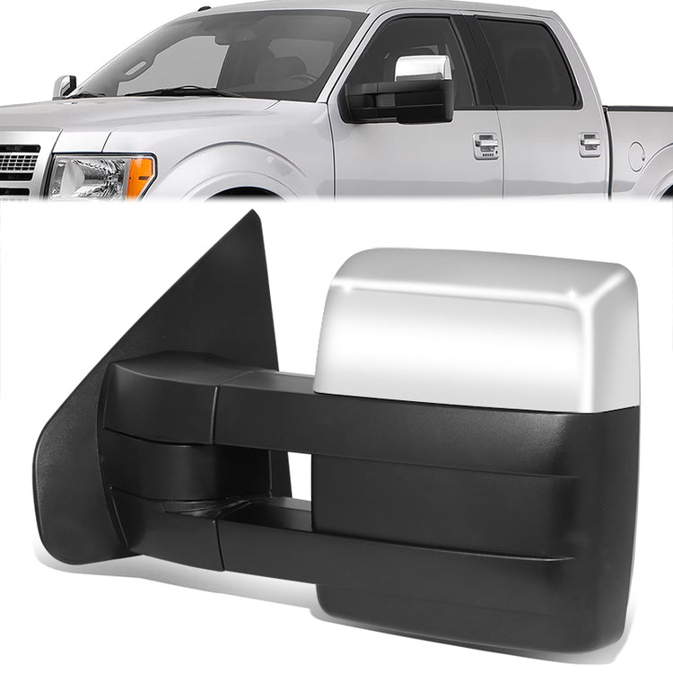 RETROVISOR MIRROR - OE STYLE - FORD F-150 08-14 - WITH POWER DUAL MIRROR WITH HEATED GLASS WITH TURN SIGNAL CHROME COVER - DRIVER SIDE - SMOOTH - BLACK / CHROME
