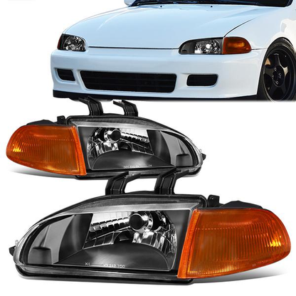 FAROS 92-95 HONDA CIVIC 2/3DR - H4 HEADLIGHT / 3946 SIGNAL - BLACK HOUSING / CLEAR CORNER