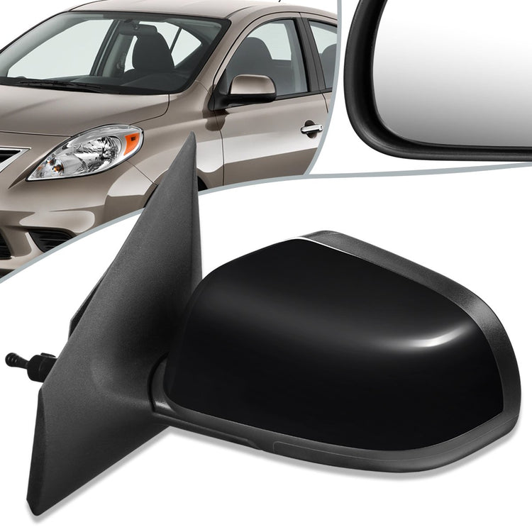 RETROVISOR MIRROR - OEM - 12-14 NISSAN VERSA 4-DR - MANUAL - W/ CABLE - FOLDING - BLACK MATERIAL - LEFT