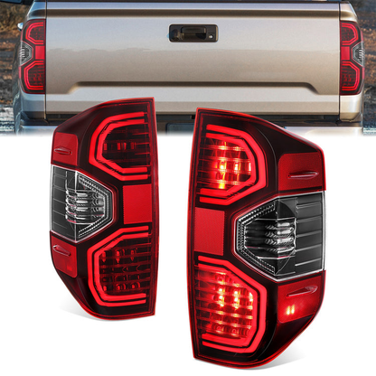 FAROS TRASEROS 14-21 TOYOTA TUNDRA PICKUP - BLACK HOUSING - LED TUBE TAIL LIGHTS BRAKE LAMPS SET REPLACEMENT - LEFT+RIGHT - RED+CLEAR LENS