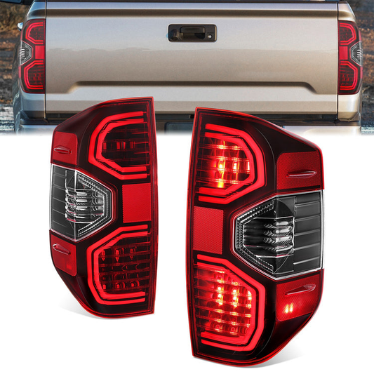 FAROS TRASEROS 14-21 TOYOTA TUNDRA PICKUP - BLACK HOUSING - LED TUBE TAIL LIGHTS BRAKE LAMPS SET REPLACEMENT - LEFT+RIGHT - RED+CLEAR LENS
