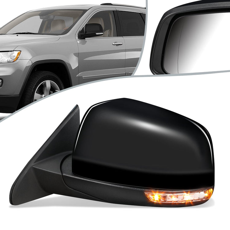 RETROVISOR MIRROR - OEM - 14-16 JEEP GRAND CHEROKEE - POWERED - HEATED - W/ SIGNAL - W/ ASPHERICAL GLASS - POWER FOLDING - W/ BLACK MATERIAL - LEFT