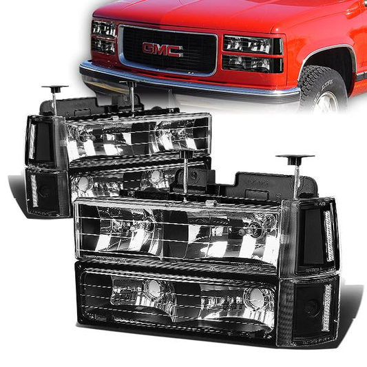 FAROS 94-00 GMC C10 - 8PC 2/4-DOOR - BLACK HOUSING / CLEAR CORNER - 9006 LOW BEAM / 9005 HIGH BEAM