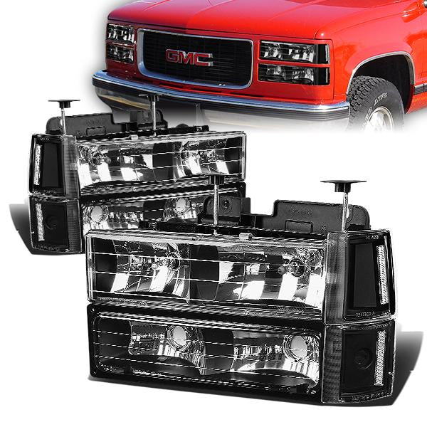 FAROS 94-00 GMC C10 - 8PC 2/4-DOOR - BLACK HOUSING / CLEAR CORNER - 9006 LOW BEAM / 9005 HIGH BEAM